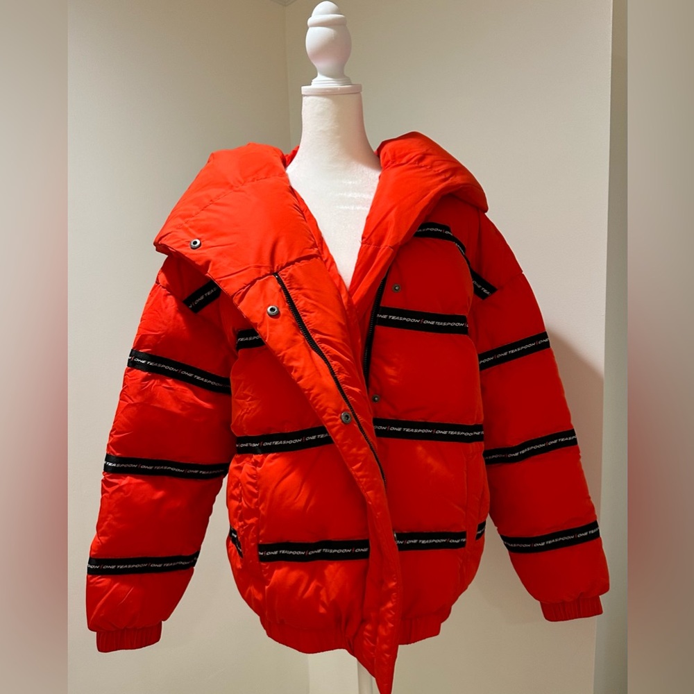 One Teaspoon Addicted Puffa Jacket Hooded Red NWT Size XS - Picture 3 of 11